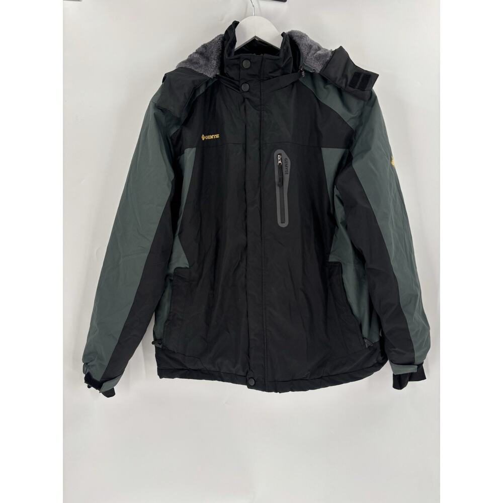 Gemyse Coat Mens Large Black Full Zip Hooded Fleece Lined Pockets Logo Snap